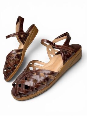 BeautiFeel Peru Brown Leather Wedge Sandals EU 39 US 8 Made Israel